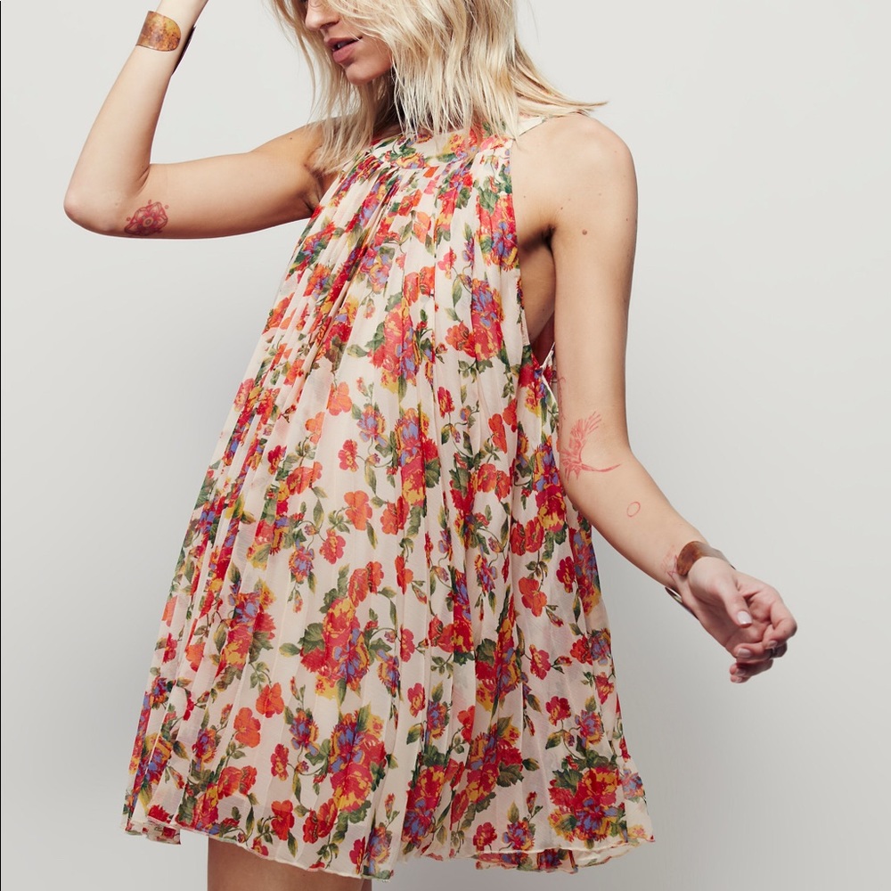 Free People Multicolor Floral Pleated Mini Dress